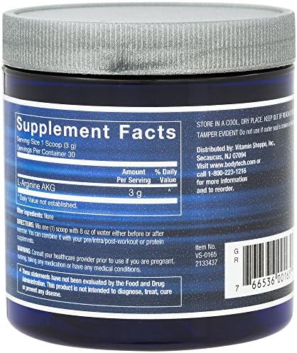 Bodytech L-Arginine Akg 3000Mg - Supports Exercise Endurance & Intensity Muscle Growth & Recovery Vasodilation Nitric Oxide (3.17 Ounce Powder)
