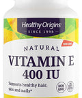Healthy Origins Natural Vitamin E 400iu 180 Softgels | E-400 iu as d-alpha Tocopherol plus Tocopherols | Maintenance of the Immune System, Normal Vision and Skin | Protects Cells from Oxidative Stress