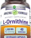 Amazing Nutrition Formulas L-Ornithine 1500 Mg Per Serving Veggie Capsules Supplement | Non-GMO | Gluten | Made in USA (120 Count)
