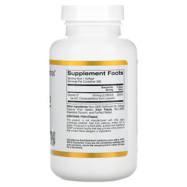Vitamin D3, 50 Mcg (2,000 Iu), 360 Fish Gelatin Softgels, California Gold Nutrition 2 Pack