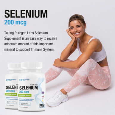 Puregen Labs Selenium 200 Mcg Yeast Essential Mineral - 500 Vegetarian Tablets Immune & Antioxidant Support Non-Gmo, Gluten Free, Made In Usa