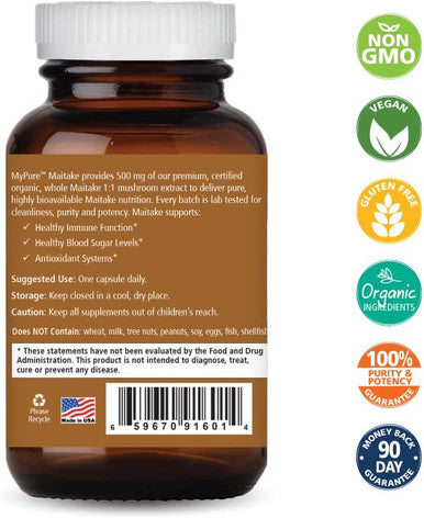 Pure Essence Labs MyPure Maitake Mushroom Extract Supplement Ãƒâ€šÃ¢â‚¬â€œ 100% from Fruiting Bodies to Immune Support System, Stress Relief, Build Energy - Strength Booster for Men and Women (30 Capsules)