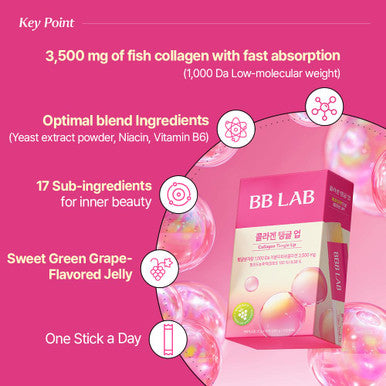 BB LAB Collagen Tangle Up Jelly Stick Green Grape Flavor 3,500mg Low Molecular Fish Collagen Inner Beauty with 20 Functional Ingredients Chewy Texture 20g x 14 Sticks