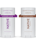 Native Deodorant | Natural Deodorant For Women And Men Aluminum Free With Baking Soda Probiotics Coconut Oil And Shea Butter | Coconut & Vanilla And Lavender & Rose - Variety Pack Of 2