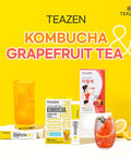 Teazen 2 Flavor 40 stick Variety Pack Pink Grapefruit Hibiscus and Green Tea Powdered Drink Mix (20 Sticks 3.52oz) and Kombucha Lemon Flavor Powdered Drink Mix (20 Sticks 3.52oz)