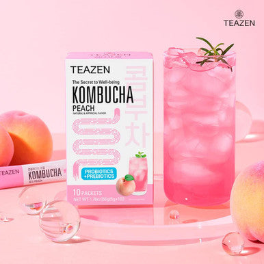Teazen Kombucha Peach Flavor 2 Pack with Classic Eco Bottle (Kombucha Powder 20 Sticks Eco Bottle 1EA x 11.8oz)