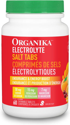 Organika Electrolyte Salt Tabs - Fruit Punch Flavour Chewable - Fast Hydration For Endurance And Energy Boost With Added D-Glucose - 60Tabs