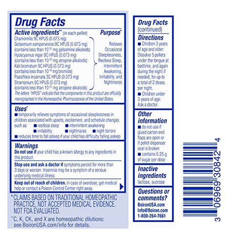 Boiron Sleepcalm Kids Sleep Aid For Deep Relaxing Restful Nighttime Sleep - Melatonin-Free And Non Habit-Forming - 80 Pellets Per Tube 4 Total Tubes Sleep Calm