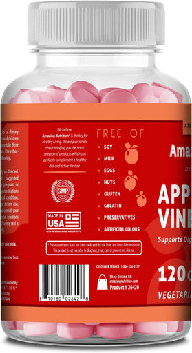 Amazing Nutrition Formulas Apple Cider Vinegar Plus Supplement | Apple Flavor | 120 Gummies | Non-GMO | Gluten- | Made in USA