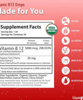 Liquidhealth Organic Methyl Vitamin B12 Methylcobalamin Liquid Drops with Tart Cherry Juice - Boost Energy Support Immune System Improve Memory & Concentration - Vegan Sugar Non-GMO (2 oz)