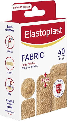 Elastoplast Extra Flexible Fabric Plaster Strips (10 X 40 Pieces), Extra Flexible Fabric Plasters, Breathable Plasters, Flexible Large Plasters