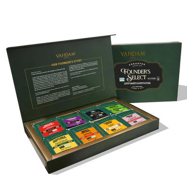 Vahdam Founder's Select - Assorted Tea in Presentation Box - 8 Flavors 40 Pyramid Tea Bags | Long Leaf Pyramid Tea Variety Pack | Premium Tea s | s for Women & Men