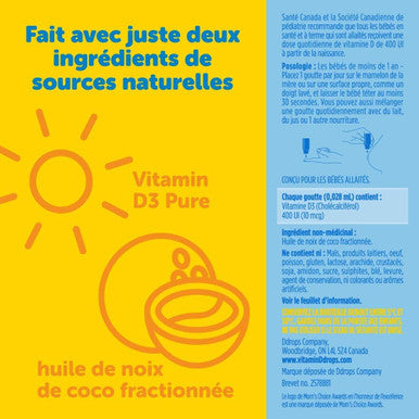 Baby Ddrops 400 IU 90 Drops - Daily Vitamin D3 Drops Supplement for Infants