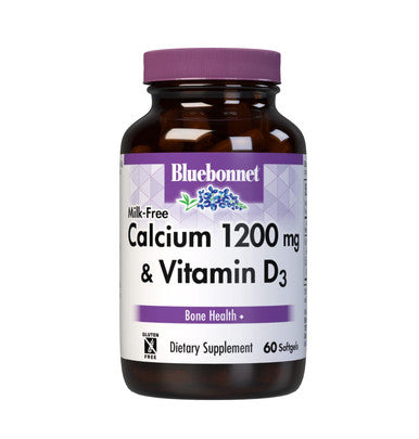 Bluebonnet Nutrition Milk Free Calcium 1,200 mg Plus Vitamin D3 400 IU High Potency Maximum Absorption Strong Healthy Bones and Immune Health Support Supplement Gluten Free Dairy Free 60 Softgels