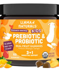 Llama Naturals Kids Probiotic with Prebiotic Fiber Vegan Organic Prebiotics and Probiotics Gummies for Gut Health Support Toddler Real Fruit Gummy Vitamins No Added Sugar Cane Peach Mango 60 Ct