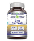Amazing Formulas Zinc Gluconate Supplement | 50 Mg Per Serving | 240 Veggie Capsules | Non-Gmo | Gluten Free | Made In Usa
