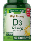 Nature's Truth Vitamin D3 5000 IU Softgels 130 Count | High Potency Vitamin D | Non-GMO, Gluten