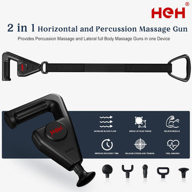 Heh Version Deep Tissue Massage Gun For Back, Shoulder, Neck, Feet, Professional Muscle Percussion Massager With Belt, Fits To Athletes Fitness Enthusiasts, 16 Speed Levels Includes 4 Heads