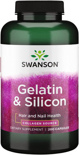 Swanson Gelatin and Silicon - Collagen Proteins Supporting Healthy Hair and Nails - Helps Deliver Vital Minerals for Strong Nails and Thick Hair - 20mg Silicon and 1.08 Grams Gelatin - (200 Capsules)