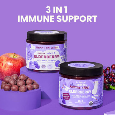 Llama Naturals Elderberry Gummies for Adults Vegan Organic Immune Support Supplement with Vitamin C and Zinc Real Fruit Gummy Vitamins for Immunity Chewable No Added Sugar Cane 90 Ct