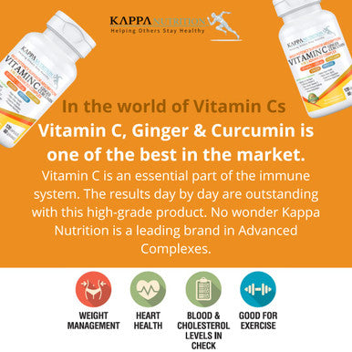 KAPPA NUTRITION Vitamin C 1,000mg, Ginger, Curcumin, Piperine, 4 in 1 Advanced Complex, (120 Capsules) from