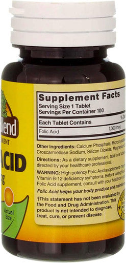 Swanson Nature's Blend Folic Acid 1000 mcg 100 Tablets
