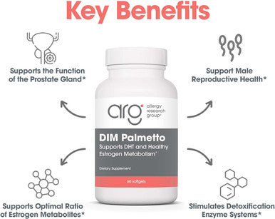 Allergy Research Group Dim Palmetto - Prostate Support Supplement For Men'S Health, Zinc With Saw Palmetto, Beta Sitosterol, Stinging Nettle Extract, Pumpkin Seed Oil, Softgels - 60 Count