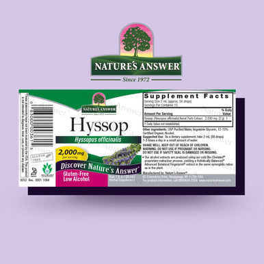 Nature'S Answer Hyssop Herb Supplement with Organic Alcohol 1-Fluid Ounce | Promotes Overall Wellness | Calming Aid | Natural Stress Reliever