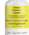 Hey Nutrition Natural Vitamin C 250mg Complex from Rosehip Acerola Blackcurrant Guava and Elderberry - Immune Function Stress Metabolic Health & Fatigue - Non-GMO 60 Vegan Capsules