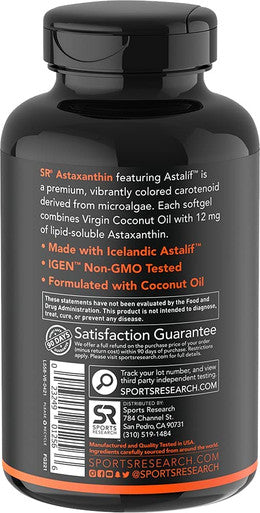 Triple Strength Astaxanthin 12mg with Organic Coconut Oil NonGMO Soy Gluten 60 Mini Softgels 2 Month Supply