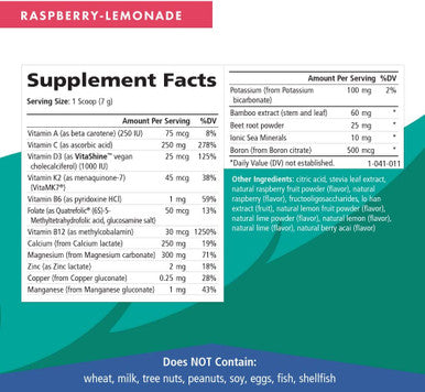 Ionic Fizz Super D-K Calcium Plus by Pure Essence - with Extra Magnesium, Vitamin D3, Vitamin K2 for Strong Bones and Stress Support - Raspberry Lemonade - 14.82oz
