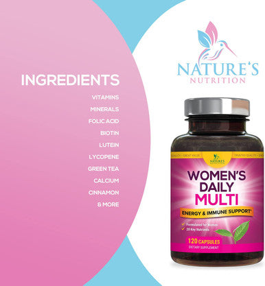Multivitamin for Women, Nature's Daily Womens Multi Vitamin Supplement for Immune Health Support with Vitamins A, C, D, E and Zinc, Vitamin B12 for Energy with Biotin - 120 Capsules