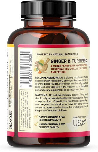 Metabolism and Natural Energy Supplements for Fatigue Stress Relief Energy Booster Better Mood Energy Pills for Women Men Ginger Turmeric Rhodiola Rosea More Herbs Vitamins 60 Capsules