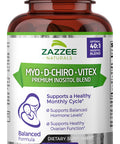 Zazzee Myo-Inositol + D-Chiro + Vitex, 120 Vegan Capsules, Optimal 40:1 Inositol Ratio, With 500 Mg Vitex, 100% Vegetarian, All-N