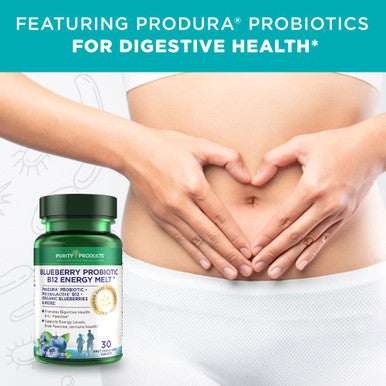 Blueberry Probiotic B12 Energy Melt by Purity Products ProDura Clinical Probiotic Organic Blueberries Methylcobalamin B12 30 Melts
