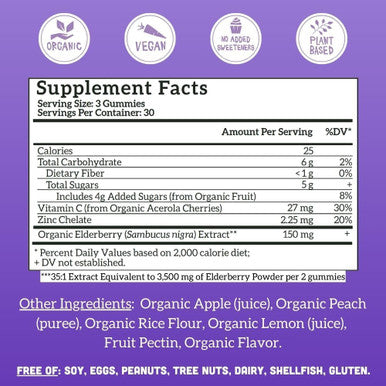 Llama Naturals Real Fruit Sambucus Elderberry Gummies For Adults No Added Sugar Cane, Vegan, Organic Immune Support Zinc & Natural Vitamin C Immunity For Women, Men 90 Gummies (30 Day)