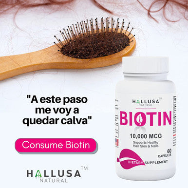 Hallusa Natural Suplemento De Biotina - Pastillas Para La Ca da Del Cabello - Crecimiento Del Cabello Crecimiento De La Barba - Alopecia Y Calvicie - Biotin 10.000 Mcg 60 Capsulas