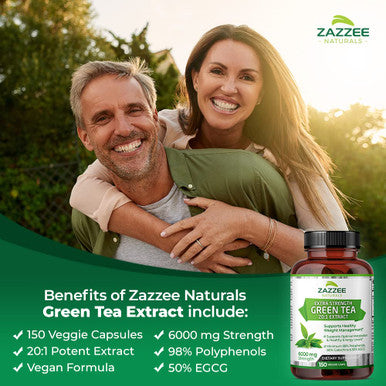 Zazzee Extra Strength Green Tea 20:1 Extract, 6000 Mg Strength, 50% Egcg, 98% Polyphenols And 80% Catcehins, 150 Vegan Capsules