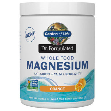 Garden of Life Dr. Formulated Whole Food Magnesium 419.5G Powder - Orange Chelated Non-Gmo Vegan Kosher Gluten & Sugar Free Supplement With Probiotics - Best For Anti-Stress Calm & Regularity