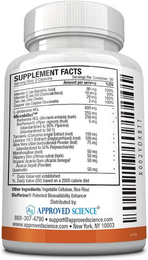 Approved ScienceGutsyl Leaky Gut Supplement Protect GI Tract with Aloe Vera Marshmallow Root Licorice and Slippery Elm Contains Prebiotic and BioPerine 60 Capsules 100 Vegan