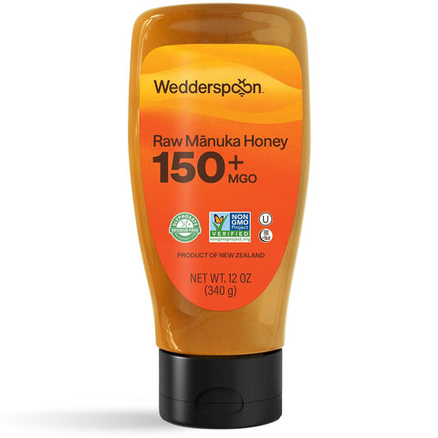 Wedderspoon Raw Manuka Honey 150+ MGO, 12 Oz, Squeeze Bottle, Unpasteurized New Zealand Honey, Non-GMO, BPA-Free Jar, Superfood & Natural Wellness Support