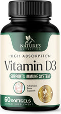 Nature'S Nutrition Vitamin D3 Supplement 5000iu (125 mcg) - High Potency Vitamin D Dietary Supplement for Bone Teeth Muscle and Immune Health Support - Rapid Absorption D3 Softgel Non-GMO Gluten - 60 Softgels