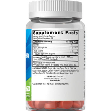 Rite Aid Ashwagandha Gummies 500 Mg 60 Count, High Potency Ashwagandha Root Extract, Support Stress Relief, Relaxed Mood, Sleep