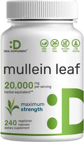 Deal Supplement Mullein Leaf Extract 20000mg 240 Veggie Capsules 4 Month Supply Natural Lung Detox Herbal Supplement Supports Respiratory & Immune Health Non-GMO Vegan