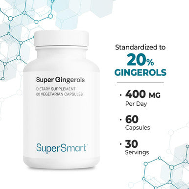 Supersmart Super Gingerols 400 mg Per Day Ginger Root Extract Standardised to 20 Gingerols Digestive Support Anti Inflammatory Supplement NonGMO Gluten Free 60 Vegetarian Capsules