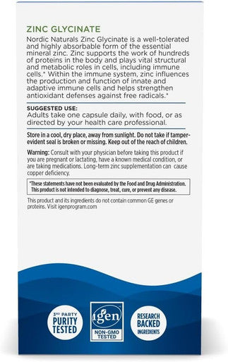 Nordic Naturals Zinc Glycinate - 60 Capsules - 20 Mg Highly Absorbable Zinc Glycinate - Optimal Wellness - Non-Gmo, Gluten Free, Vegan - 30 Servings