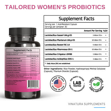 Vinatura Lactobacillus Rhamnosus, Reuteri, Gasseri, Plantarum, Crispatus, Acidophilus Probiotics - 38 Billion Cfu *Usa Made & Tes