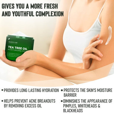 MAJESTIC PURE Tea Tree Oil Moisturizing Cream - Body, Foot & Face Moisturizer - With Ceramides, Vitamins A E & Vegan Collagen - For Dry Skin, Oily Skin, & Appearance Of Wrinkles, Acne & Scars - 16 oz
