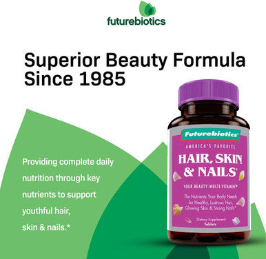 Futurebiotics Hair, Skin & Nails Beauty MultiVitamin with Biotin, Hair Vitamins and Skin Vitamins That Promote Healthy Hair and Nail, 180 Tablets