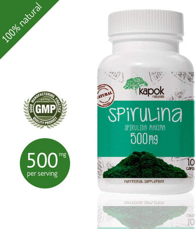 NEW Kapok Naturals Spirulina Capsules-Peruvian Non-Gmo, 100 Count